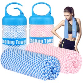 BOGI 2 Pack Cooling Towel, Cooling Towels for Neck(100x30 cm)Ice Towel Cooling Towel, Soft Breathable Sweat Towel for men & women,Stay Cool for Yoga, Sport, Gym, Camping & More Activities | Blue+Pink