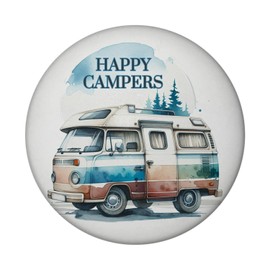 Camping Car Magnet with Bottle Opener Round with Saying Happy Campers Ideal for Caravans Perfect for Travel, Holidays at the Campsite