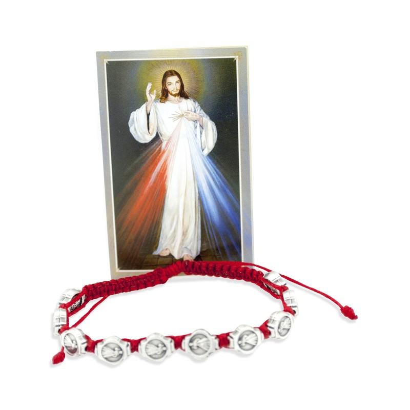 Catholic Adjustable Cord Bracelet with Woven Medals (Divine Mercy)