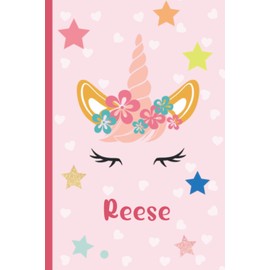 Reese: Personalized Unicorn Flower Handwriting Notebook For Girls With Pink Name, Handwriting Practice Paper for Kids with bumper dotted Line Notebook
