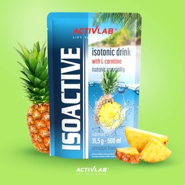 Activlab Isoactive Isotonic Drink 20 x 31.5 g, Pineapple Flavour, with L-Carnitine, Electrolytes & B Vitamins, 500 ml Sports Drink, Practical Bag, 3 x Laboratory Tested