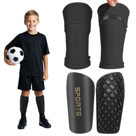 Shin Guards Soccer Kids 2025 Version High-Density Foam Soccer Shin Guard with Sleeves Shin Protective Pads for Youth Toddlers Daily Practice School Competitions Outdoor Play (Black, S)