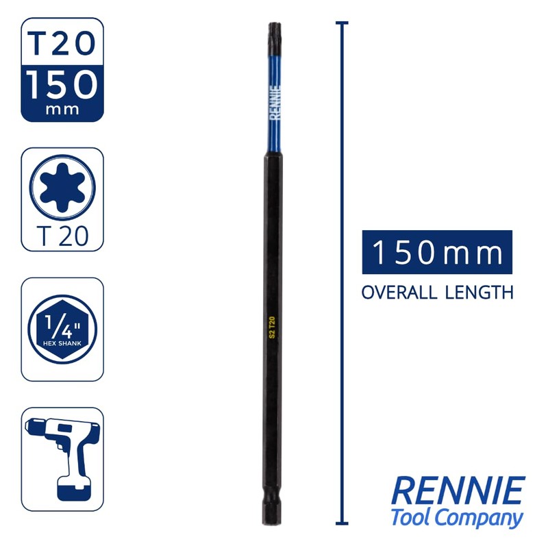 5 x Rennie Tools 150mm Long T20 TX20 Impact Screwdriver