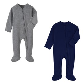 HahaNice Girl Tiny Baby Clothes Boy Funny Grow Baby Sleepsuits Zip Up Footed Pajamas 6-9 Months Grey/Navyblue