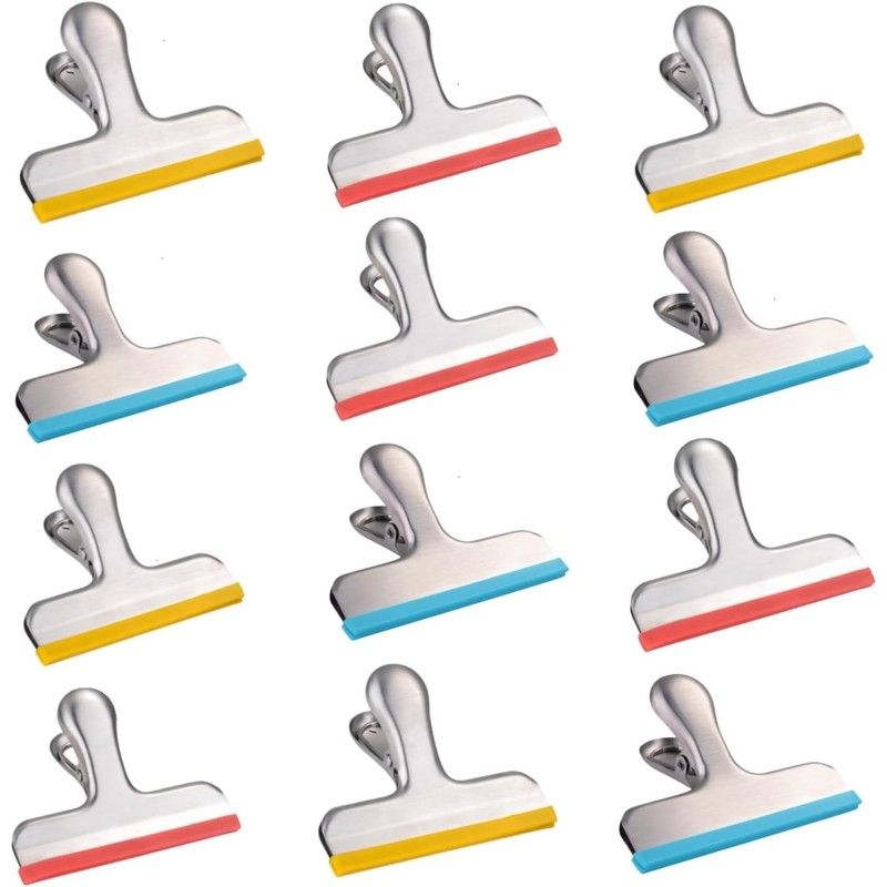 HOUSE AGAIN 12 Pack Stainless Steel Chip Bag Clips Covered