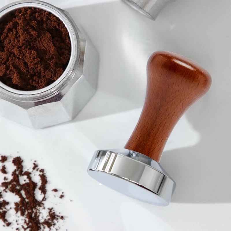 51mm Solid Aluminum Coffee Tamper, Wooden Handle Espresso Press Tamper