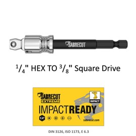 1 x SabreCut SCISA10038 95mm 15 Degree Tilt Socket Adapter 1/4 inch HEX to 3/8 inch Square Drive for Impact Drivers Wrenches and Ratchets