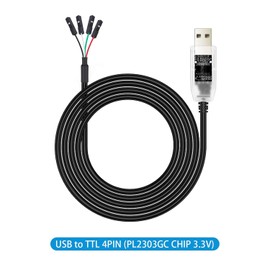 DTECH USB to TTL Adapter 3.3 V 4 Pin Prolific Chip LED Indicators PL2303 IC Serial Converter 6 ft Output 3.3 Volt for Windows 11 10 8 7 XP Mac Linux Easy Debugging Programming (1.8M)