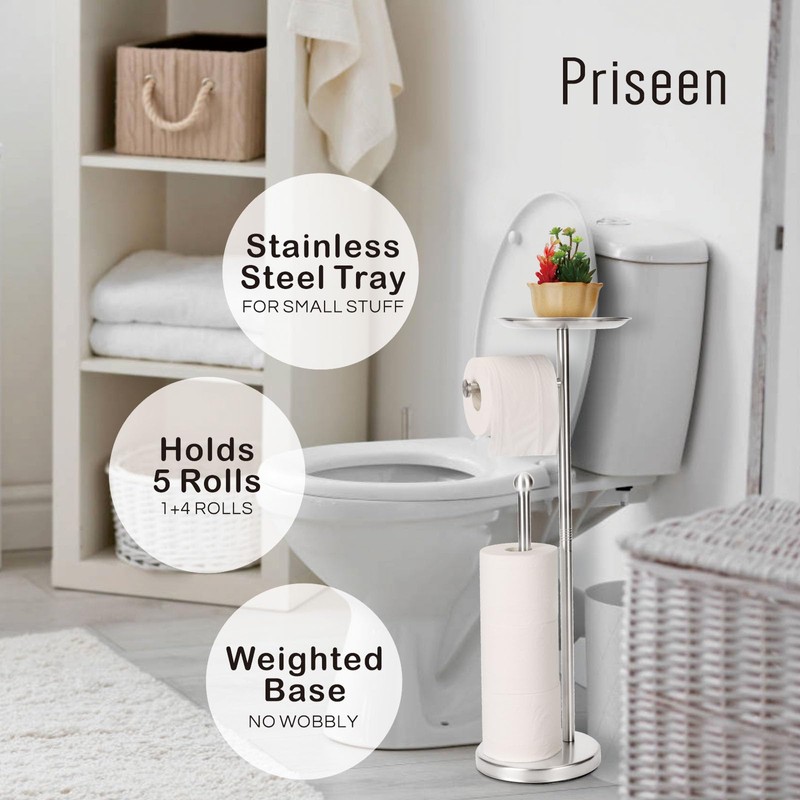Toilet Paper Holder Stand with Phone Shelf, Freestanding TP Holder,