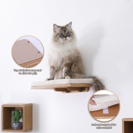 NuNest Cat Wall Furniture - Set of 4 Shelves Steps and Floating Mounted Bed, Wall Tree and Platform Walkways for Large Climber Cats. for cat nap, obstacle course indoor, and room accessories