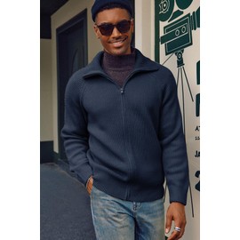 PJ PAUL JONES Men's Full Zip Cardigan Sweaters for Men& Women Lapel Collar Oversize Sweater Navy, Large