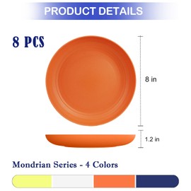 Perlapoc Wheat Straw Plates Deep Dinner Plates Set of 8 | Alternative to Plastic Plates Reusable | Unbreakable Kids Plates 8 Inch | Microwave and Dishwasher Safe Kitchen Plates - Mondrian
