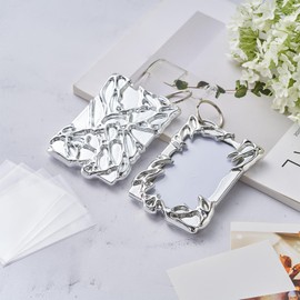Geyoga 2 Sets Electroplate Plastics Frame Photocard Holder Keychain with 10 Pcs Photocard Sleeves Silver Plating Irregular Frame Y2K ID Badge Holder for Student Card Case Stationery Office Supplies