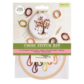 Simply Make Cross Stitch Kit - Autumn Tree Design for Kids and Adults, Including Hoop, Embroidery Thread, Fabric and Needle - Perfect for Adult Crafts and Beginners - Starter Cross Stitch Craft Kit