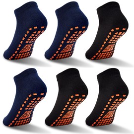 GRPSKCOS Non Slip Kids Socks- 6 Pairs Trampoline Anti-Skid Socks Sticky Grips Indoor Breathable Socks for Boys Girls Kids (02 Black*3+Navy*3, 6-9 Years)