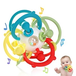 Sonajero Masticar Juguetes, Goma Dental Montessori Juguetes,Juguetes Sensoriales Y Estimulacion Temprana, Juguetes Educativos Para Niños Que Estimulan La Mente Y Las Manos De Los Más Pequeños (Blanco)