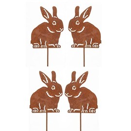 Dragimex Decorative Decorative Garden Stake Flower Pick Rabbit Grumpy Metal Patina Price for 4 Pieces Brown Approx. 7 x 10 x 34 cm Includes Long Plug