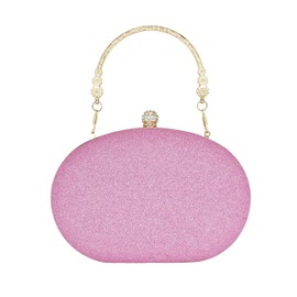 MAIRLOM Rhinestone Clutch Purses for Women Evening Wedding Formal - Round Pearl Clasp Handbag - Crystal Diamond Bag, Pink Clutch