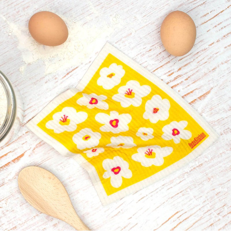 Retro Kitchen Compostable Sponge Cloth - Retro Flowers, 1 Cloth