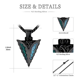 TwoAnts Arrowhead Necklace 925 Sterling Silver Black Gold Plated Turquoise Malachite Protection Amulet Pendant Necklace with Celtic Knot Native American Jewelry Gifts for Men Women