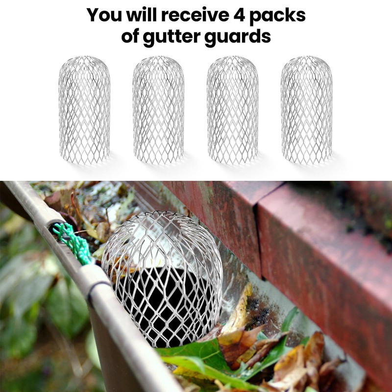 4 Pack Gutter Guards Mesh Aluminum Covers Down Pipe Protectors