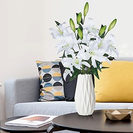 Grand Verde Lirio Ramo Flores Artificiales 76cm Alto Docenas Cabezas de Seda Florecientes - Decoración Hogar Boda Fiesta Interior Tienda Oficina Manualidades Centro Mesa - Juego de 3 Piezas (Blanco)