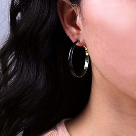 TseenYi Boho Large Circle Hoop Earrings Black Enamel Round Hoop Earrings Vintage Big Enamel Huggie Hoop Earrings Gold Round Dangle Hoop Earrings Jewelry for Women and Girls