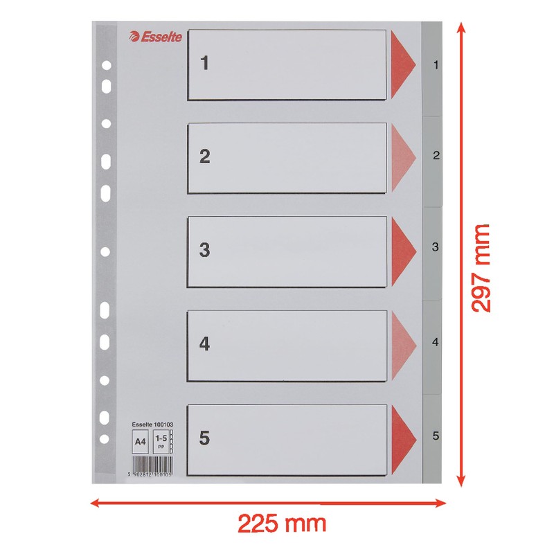 Esselte A4 1-5 Index, Heavy Duty Plastic, Grey