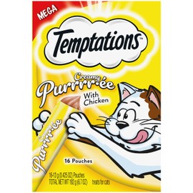 Temptations Creamy Puree with Chicken Lickable, Squeezable Cat Treats, 0.42 Oz Pouches, 16 Count (pack of 1)