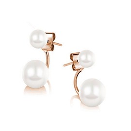 Crystalline Azuria Women 18ct Rose Gold Plated Simulated White Pearls Double Cycle Stud Jacket Earrings