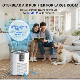 Air Purifiers for Bedroom Home Up to 1350 Ft², Oterbear Room Air Cleaner with H13 True HEPA Filter with Sleep Mode, Aroma Function, Ambient Light, Remove Dander Smoke Pollen Odor, White