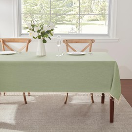 Alsoo Textured Tablecloths for Rectangle Tables Heavy Duty Linen Style Spring Table Cloth Spill Proof Wrinkle Free Table Cover with Black Tassel for Kitchen Dining Holiday, Sage Green, 55" x 90"
