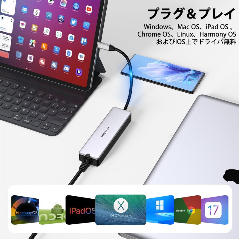WAVLINK USB C Hub, 2.5Gbps Ultra Fast Wired LAN Adapter,