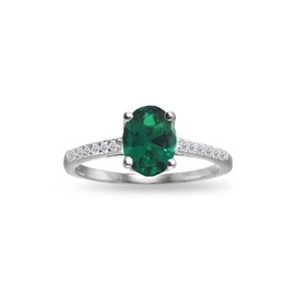 GemStar USA Sterling Silver Simulated Emerald and White Topaz Oval Crown Ring, Size 7