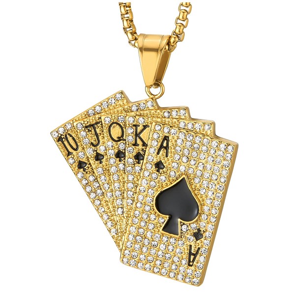 COOLSTEELANDBEYOND Men's Women's Stainless Steel Gold-Coloured Ace Card Poker Spade