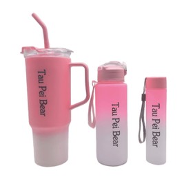 Tau, Plastic Tumbler & Water Bottle Set – 40oz, 30oz, 20oz tumbler with Handle & Straw, BPA-Free, Leakproof, Insulated for Travel, Sports, School, Work, and Outdoors – 3-Pieces Bottle Pink