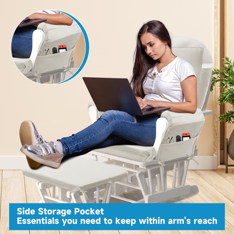 MABOZOO 6 PCS Glider Rocker Replacement Cushions with Storage Side
