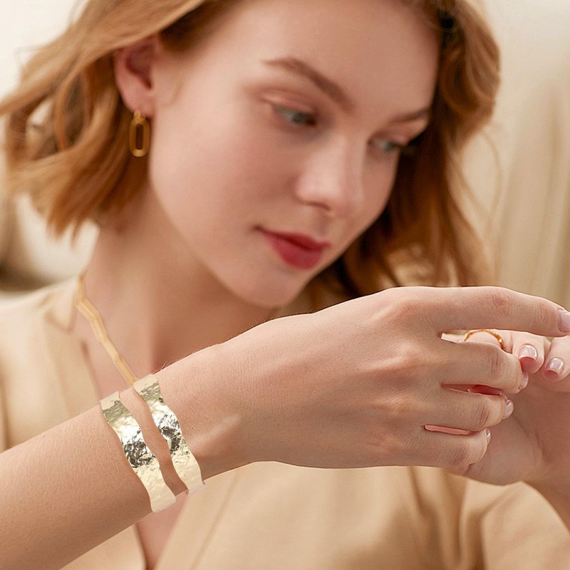 NICEIGHT 18K Gold-Plated Cuff Bracelet for Women Irregular Adjustable Open