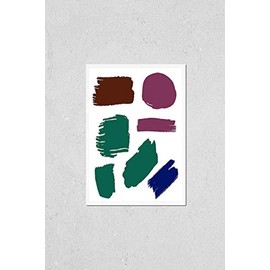 Poster Reproduction of Collection Of Hand Drawn Colorful Distress Brushes. Pink Dirty Background. Gouache Grunge Strokes. Orange Brush Paint. Watercolor Background. Turquoise Distress Wallpaper