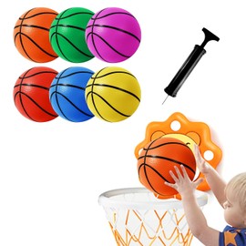 CHENGBAO Juego de 6 Piezas Mini Baloncesto，18CM Baloncesto para Niños ，Suave Minipelota de Goma, con Tubo Inflable，Diseñado Especialmente para Manos Infantiles