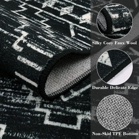 Wonnitar Moroccan 6x9 Area Rugs, Washable Black Rugs for Living Room, Large Soft Bedroom Throw Rug, Non-Slip Stain Resistant Thin Boho Floor Carpet for Dining Room Home Office Decor (Black,6'x9')