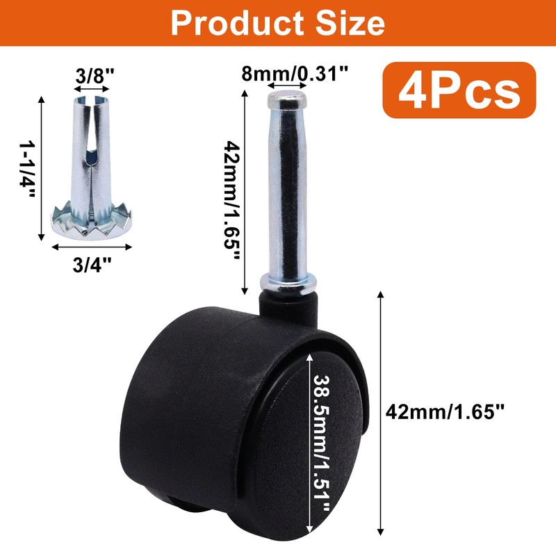 SWZHAI Plastic Casters Set of 4, M8 Grip Neck Stem
