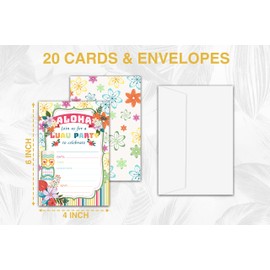 Disfuco Hawaiian Summer Pool Party Invitations, Aloha Luau Tropical Party Invitations - Fill in The Blank Birthday Party Invites - 20 Invitation Cards With 20 Envelopes (d01)