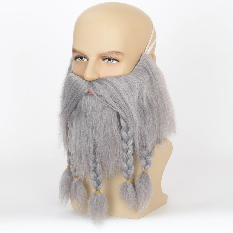 Grey Braided Fake Beard and Mustache – Viking Dwarf Wizard