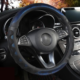 XHRING Car Steering Wheel Cover for Toyota Tacoma 2012-2025 4Runner 2010-2025 Tundra 2000-2025 Sequoia 2014-2025 2/4 Door SR5 Trail Limited Platinum TRD Pro Off Road 4x4 Sport Accessories, Blue - L