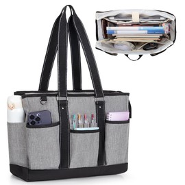 Damero Tote Bag for Teachers, Business Bag, Large Capacity, Large Capacity, Holds A4 Documents, Pen Holder and 15.6-inch Laptop Sleeve, For Work or School Commutes, Travels, Visits, Business Trips,