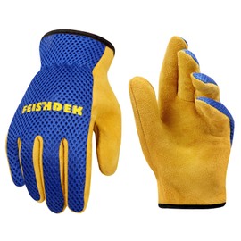 FEISHDEK Kids Leather Gardening Gloves, 2 Pairs Toddler Work Gloves, Breathable Design Perfect for Children Gardening Age 2-6 (Blue 1 Pair, Small (Age 2-4))