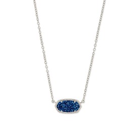 Kendra Scott Elisa Pendant Necklace for Women, Fashion Jewelry, Rhodium-Plated, Blue Drusy