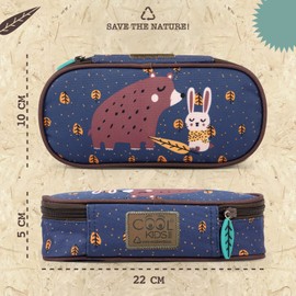 PERLETTI Children's Pencil Case Brown with Forest Animals - Ecological Case School Case Made of Recycled Plastic - Pencil Case Girls Boys Primary School Nursery - 22 x 10 x 5 cm Eco Collection, Bear,