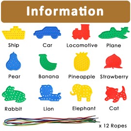 YSBCNK 12Pcs Threading Toys, Fine Motor Skills Toys, Threading Toys for 2 Year Olds, 12 Different Toddler Activities for Threading Projects Threading Button and Gift for Boy or Girl